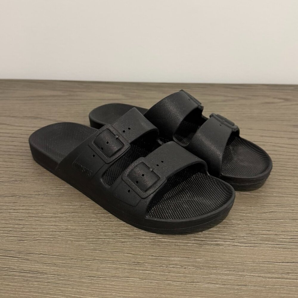 Freedom Moses Women's Two Band Slides - Black - Size 37/38